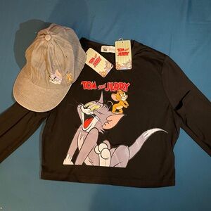 Tom and Jerry Hat w Crop top long sleeve shirt